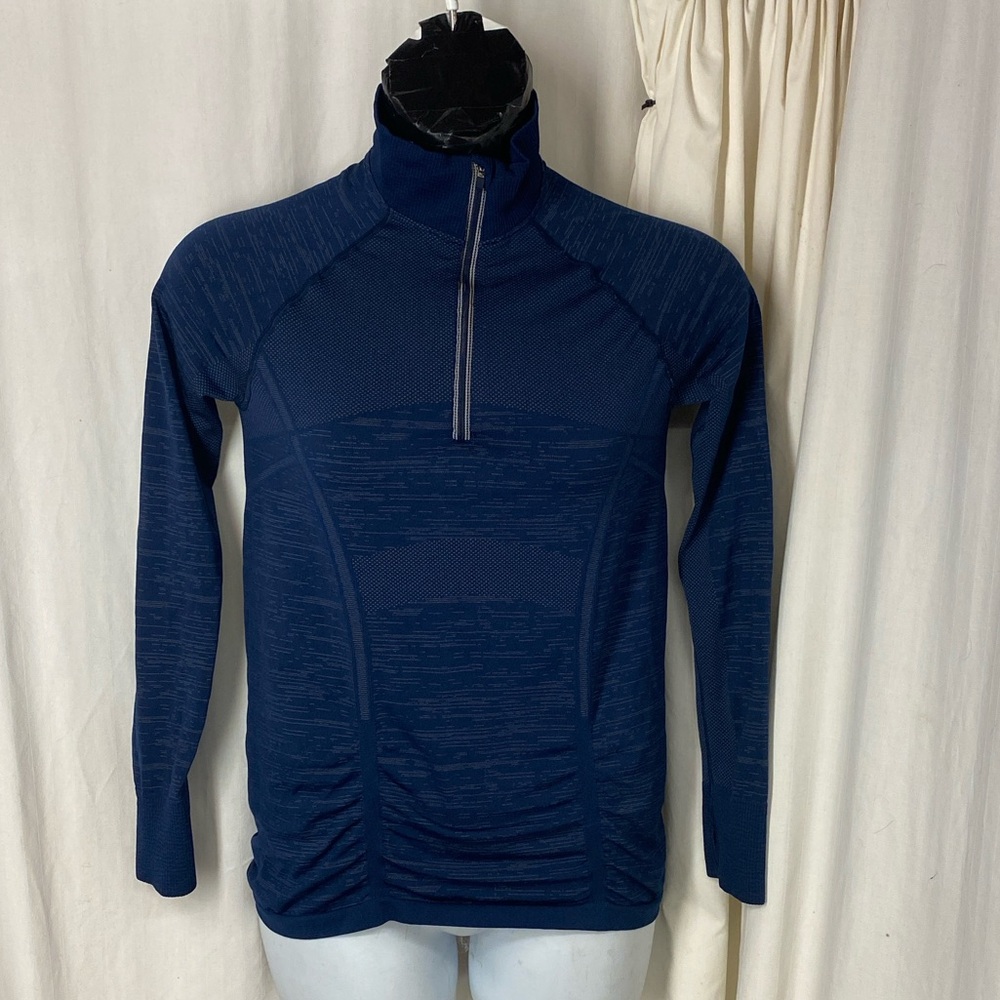 Athleta L Navy Blue Skyline Fast Track Half Zip Running Top Shirt Fitted Reflect
